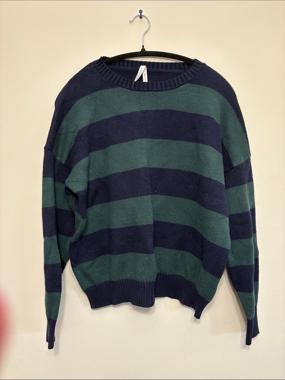 Striped Crewneck Sweater in Navy and Forest Green